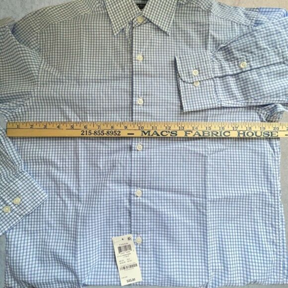 Club Room Mens Button Up Shirt Size S Blue Check Regular Fit Dress Shirt 14.5" - Picture 9 of 10